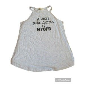 Mugsby Women's Tank Top Blue Size Medium Novelty It Cost Zero Dollars To MYOFB